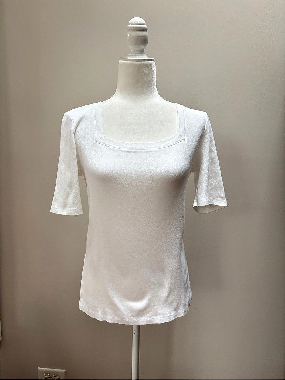 Jones New York Signature Square Neck Short Sleeve Top White Medium